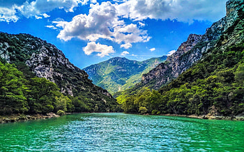 Gorges Du Verdon, Provence, France, clouds, sky, mountains, water, landscape HD wallpaper