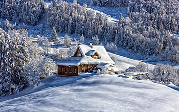 Cabin in Mountains, winter, snow, cabin, mountain HD wallpaper