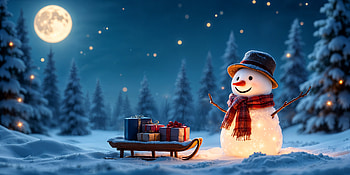 Moonlit Christmas Snowman — Quad Winter, snowman, Christmas HD wallpaper