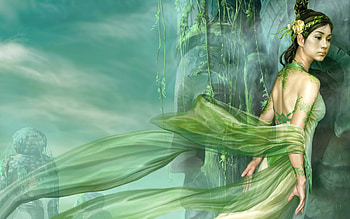 Green princess, Womam, Eomsn, Beauty, Art, Long hair HD wallpaper