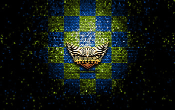 Dallas Wings, glitter logo, WNBA, blue green checkered background, basketball, american basketball team, Dallas Wings logo, mosaic art HD wallpaper