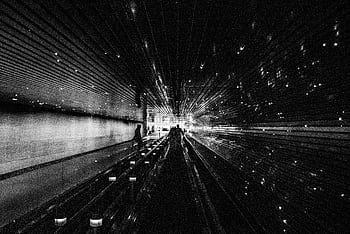 Artistic black and white of a futuristic tunnel in Washington DC with silhouettes. HD wallpaper