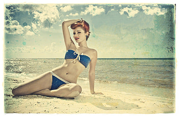 PIN UP, girl, woman, beach HD wallpaper