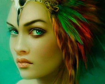 Gorgeous Lady, blue, lady, feathers, art, gorgeous, eyes, look HD wallpaper