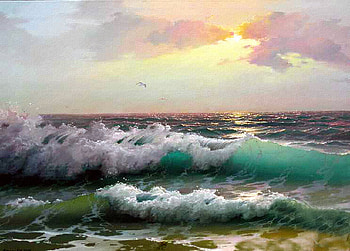 V.Luzik, sea, painting, art, wave, sunset, v luzik HD wallpaper