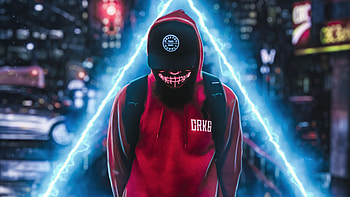 Triangle Zone , mask, hoodie, anonymus, neon, graphy HD wallpaper