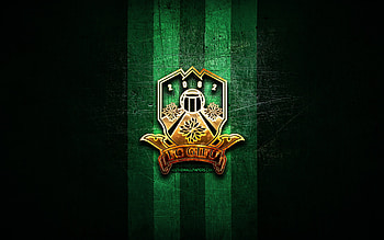 Gifu FC, golden logo, J3 League, green metal background, football, japanese football club, Gifu FC logo, FC Gifu HD wallpaper