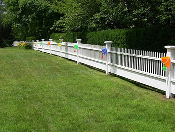White Fence with Buckets, trees, grass, white, fence HD wallpaper