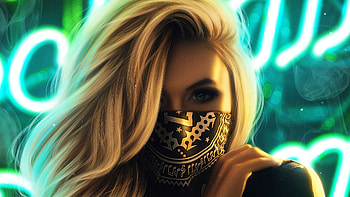 Blonde Girl Face Mask , blonde, artist, artwork, digital-art, mask HD wallpaper