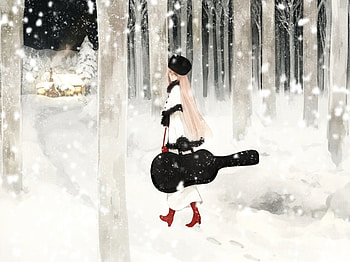 Snowy, trees, girl, anime, snow HD wallpaper