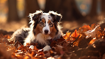 Australian Shepherd in Autumn Leaves, dog, Animal, australian shepherd HD wallpaper