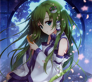 Cute, Sanae Kochiya, Touhou, green hair HD wallpaper