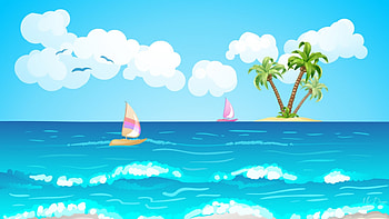 Summer Dreams, island, sea, sailboats, summer, waves, clouds, sailing, sky, calm, palm trees, ocean HD wallpaper