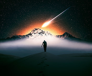 Mountains, Desert, Miscellanea, Miscellaneous, Human, Person, Loneliness, Meteor HD wallpaper