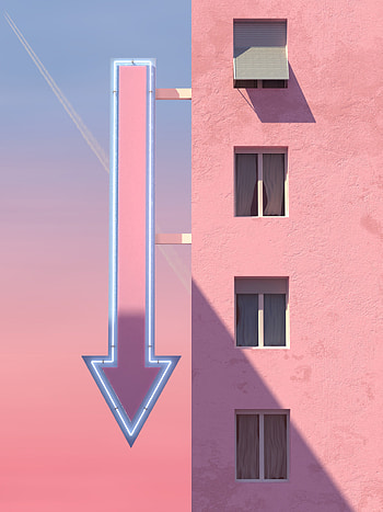 Pink, Arrow, Building, 3D, Pointer, Sign, Signboard HD phone wallpaper