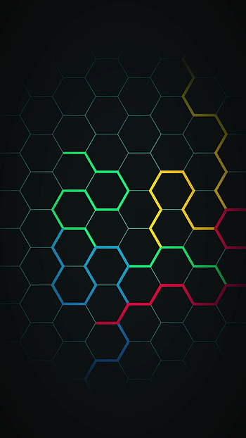 Red, green, blue, yellow, black honeycomb art. Technology , Black background, Android black HD phone wallpaper