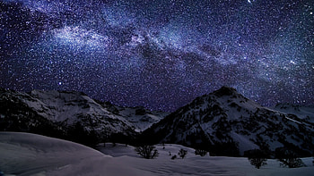 Dark winter night, scene, landscape, sky, nature, mountains, night, winter, hills, , stars, milky way HD wallpaper