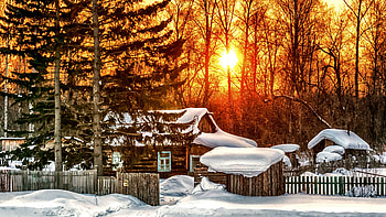 winterlights, winter, farm, country, snow HD wallpaper