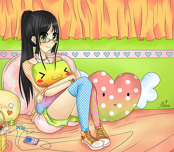 colorful anime, colorful, anime, cool, girl, heart, dots, female, nice HD wallpaper
