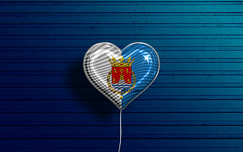 I Love Alicante, , realistic balloons, blue wooden background, Day of Alicante, spanish provinces, flag of Alicante, Spain, balloon with flag, Provinces of Spain, Alicante flag, Alicante HD wallpaper