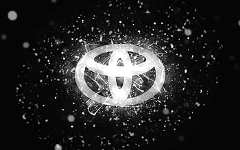 Toyota white logo, , white neon lights, creative, black abstract background, Toyota logo, cars brands, Toyota HD wallpaper