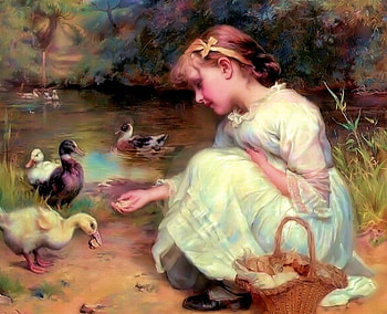 Vintage Girl, Vintage, Girl, pretty, Ducks HD wallpaper
