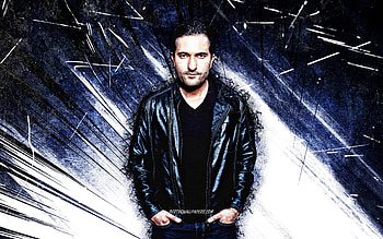 Deniz Koyu, grunge art, music stars, turkish DJs, Deniz Akcakoyunlu, blue abstract rays, superstars, turkish celebrity, Deniz Koyu HD wallpaper