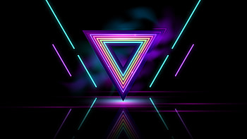 Neon lights, triangles, dark, abstract HD wallpaper
