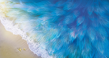 Frozen Beach, feathers pattern, Vivo X27 Stock, blue sea HD wallpaper
