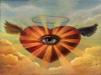 winged eye of love, wings, love, clouds, halo, sky, angel, eye HD wallpaper
