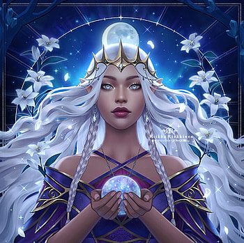 The High Seer Valmis, blue, high seer, fantasy, moon, midorisa, luna, valmis, girl, riikka sofia riekkinen HD wallpaper