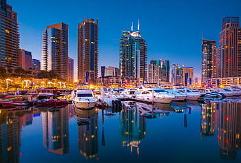 Dubai, buildings, cityscape, boats, harbor, reflections HD wallpaper