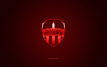 Atletico Ottawa, Canadian soccer club, red logo, red carbon fiber background, Canadian Premier League, soccer, Ottawa, Canada, Atletico Ottawa logo HD wallpaper