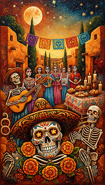 Moonlit Calaveras — Day of the Dead , sugar skull, skeleton HD phone wallpaper