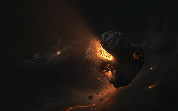 Asteroid, Nebula backdrop, Spacey landscapes, Havoc and destruction HD wallpaper