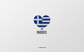 I Love Rhodes, Greek cities, Day of Rhodes, gray background, Rhodes, Greece, Greek flag heart, favorite cities, Love Rhodes HD wallpaper