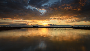 Nature, Sunset, Sky, Horizon, Lake, Glare HD wallpaper