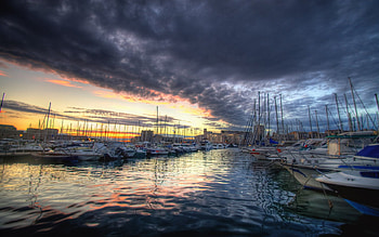 Sailboats, harbour, boat, colorful, colors, peaceful, houses, beauty, buildings, reflection, boats, sunset, sea, architecture, city, house, beautiful, sailboat, building, view, marina, clouds, sailing, nature, sky, port, lovely HD wallpaper