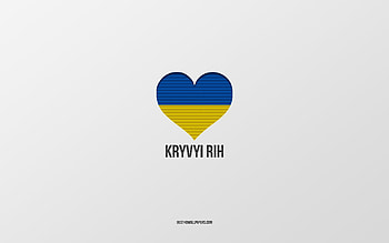 I Love Kryvyi Rih, Ukrainian cities, Day of Kryvyi Rih, gray background, Kryvyi Rih, Ukraine, Ukrainian flag heart, favorite cities, Love Kryvyi Rih HD wallpaper