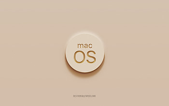 MacOS logo, brown plaster background, MacOS 3d logo, cryptocurrency, MacOS emblem, 3d art, MacOS HD wallpaper