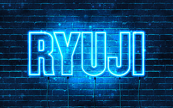 Happy Birtay Ryuji, , blue neon lights, Ryuji name, creative, Ryuji Happy Birtay, Ryuji Birtay, popular japanese male names, with Ryuji name, Ryuji HD wallpaper