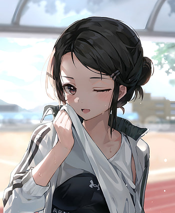 Cute anime girl, gym outfit, original HD phone wallpaper