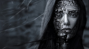 Cyborg Face, face, fantasy, art, woman HD wallpaper