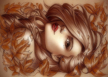 'Girl in Autumn', colors, traditional art, drawings, autumn, tattoo arts, fall, weird things people wear, paintings, beautiful, people, seasons, creative pre-made, mixed media, love four seasons, leaves, pretty, draw and paint, models, girls, lovely, hair HD wallpaper