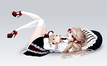 Thinking of Him, white background, girl, simple, twintails HD wallpaper