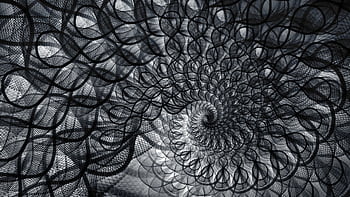 Abstract black and white spiral with geometric and repetitive patterns, perfect for artistic and creative backgrounds. HD wallpaper