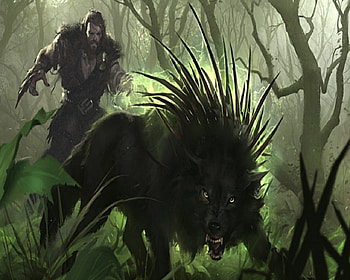 Hunter Of The Damn Souls, Hunter, Hell Hound, Magic, Woods, Fantasy HD wallpaper