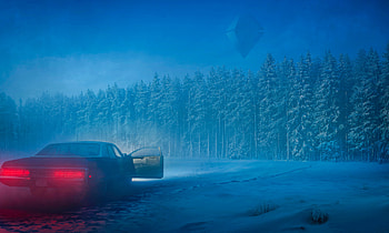 Hazard Lights Lighting The Path In Woods, artist, artwork, digital-art HD wallpaper