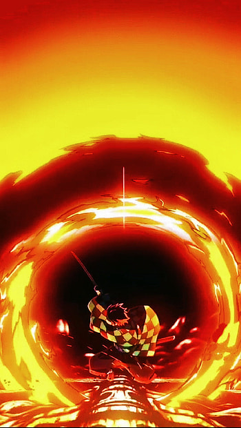 Tanjiro Kamado, sword, fire, Japanese HD phone wallpaper