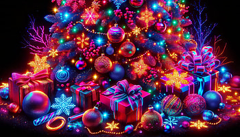 Glowing Neon Christmas Tree, Merry Christmas, christmas tree, holiday decorations, gift, ornaments HD wallpaper
